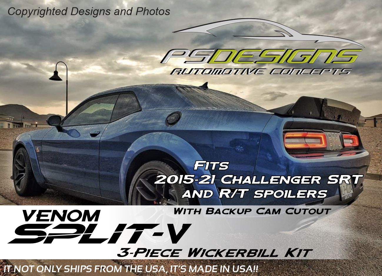 PSDesigns Venom Split V 2015+ Dodge Challenger Backup Cam Wicker Bill Wickerbill Spoiler